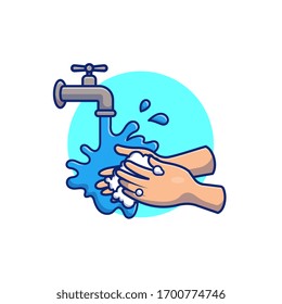 Washing Hand Vector Icon Illustration. People Hands Washed Cartoon. Health and Medical Icon Concept Isolated. Flat Cartoon Style Suitable for Web Landing Page, Banner, Flyer, Sticker, Card