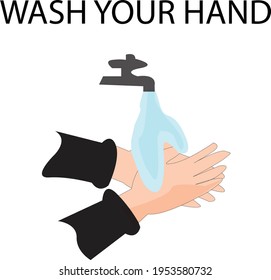 Washing hand vector illustration with flowing water from a tap