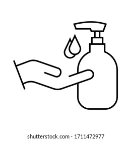 Washing hand vector with sanitizer liquid soap illustration line icon 