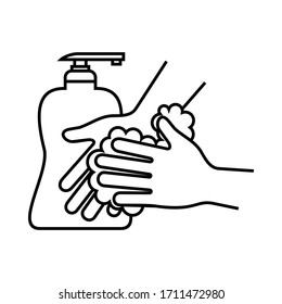 Washing hand vector with sanitizer liquid soap illustration line icon 
