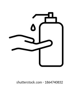 Washing hand vector with sanitizer liquid soap illustration line icon