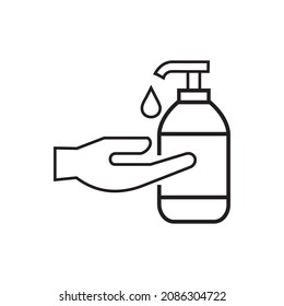 Washing hand vector with sanitizer liquid soap illustration line icon