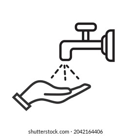 washing hand with water from faucet vector icon 