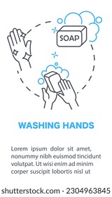 Washing hands banner. Preventing spread of coronavirus. Hygiene and cleanliness. Medical infographics and health care. Linear icons of hands and soap. Flat vector illustration
