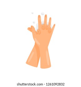 Washing hands between fingers, prevention of infectious diseases, health care and sanitation vector Illustration on a white background