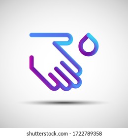 Washing hands blended line icon. Vector illustration of liquid 3d hand with drop icon, logo, sign or emblem over white background