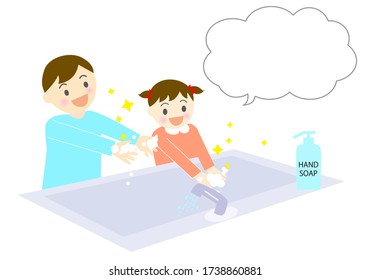 washing hands children illustration and spesch buibble