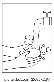 Washing hands coloring pages for kids, Washing hands education for children, health care coloring page 