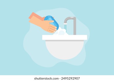 Washing hands concept. Colored flat vector illustration isolated.