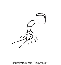 Concepto de lavado de manos. Dibujo manual simple en estilo de contorno de doodle. Necesidad de manos desinfectadas durante la pandemia del coronavirus. Diseño para infografías, afiches, niños