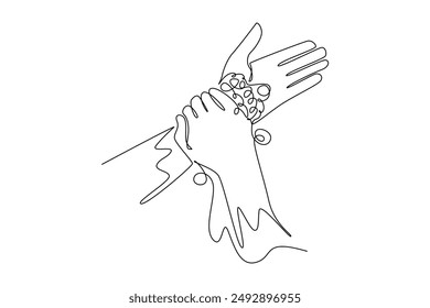 Washing hands concept. Single line draw design vector graphic illustration.