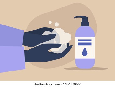 Washing hands, coronavirus spreading prevention, daily hygiene