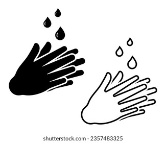 Washing hands cutout line art icon vector illustration set