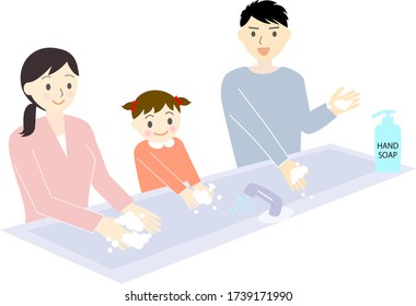 washing hands family flat illustration