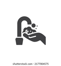 Lavar las manos con el icono del vector de espuma. signo plano relleno para concepto móvil y diseño web. Icono de glifo lavando manos. Símbolo, ilustración del logotipo. Gráficos vectoriales