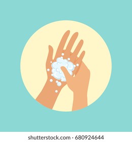 Washing hands, focus on palm round vector Illustration