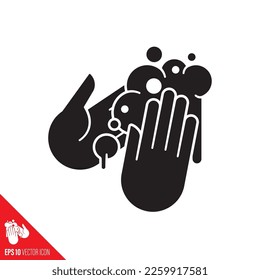 Washing hands with frothy soap vector glyph icon