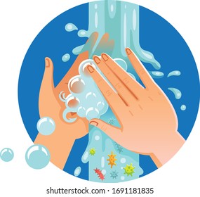 Washing hands. How to wash hands. Palm in a dirty circle, Steps for washing hands, Clean finger and rub handsrubbing. Vector illustration isolated on white background.