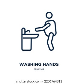 washing hands icon from behavior collection. Thin linear washing hands, hand, clean outline icon isolated on white background. Line vector washing hands sign, symbol for web and mobile