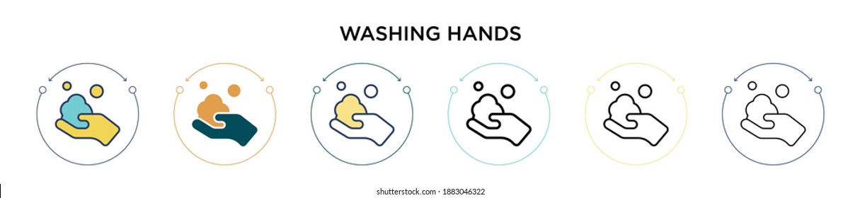 Icono de lavado de manos en el estilo relleno, delgado, contorno y trazo. Ilustración vectorial de dos manos de lavado de color y negro los diseños de iconos vectoriales se pueden utilizar para móviles, ui, web