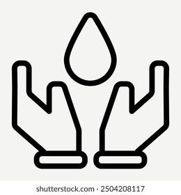 Washing hands icon, hand and water drop icon illustration about maintaining cleanliness, saving water, sanitation, shower, hygiene and disease prevention.