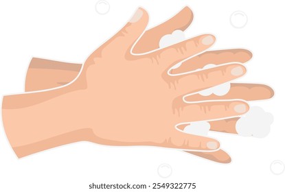 Washing hands icon. Human arms in soap foam