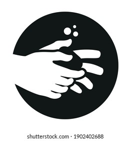 Washing hands icon or sign. Hands are holding soap. Round icon.