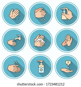 Icono de lavarse las manos. Ilustraciones simples con una gran sombra aisladas para el diseño gráfico y web.