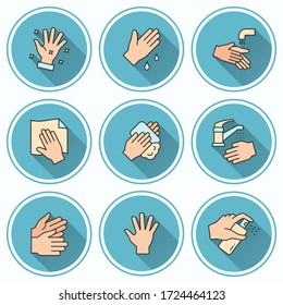 Washing hands icon. Simple illustrations with long shadow isolated for graphic and web design.