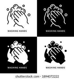 Washing Hands Icon Symbol Illustration. Prevention Instruction Logo. Healthcare Protection Virus Infection Design Vector Icons Set
