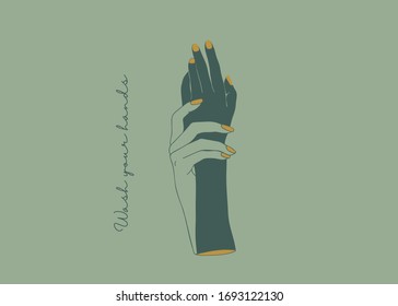 Lavarse las manos. Ilustración de dos manos. Vector de mano dura.