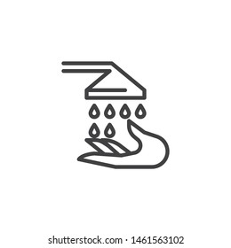 Washing hands line icon. linear style sign for mobile concept and web design. Hand and water shower outline vector icon. Bathroom symbol, logo illustration. Vector graphics