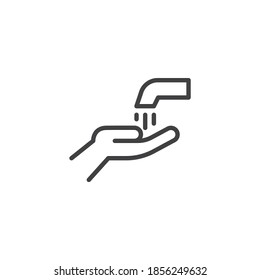 Washing hands line icon. linear style sign for mobile concept and web design. Human hand and water tap outline vector icon. Symbol, logo illustration. Vector graphics