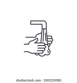 Washing hands linear icon concept. Washing hands line vector sign, symbol, illustration.