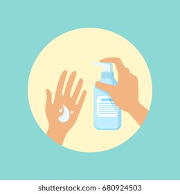 Washing hands with liquid soap round vector Illustration