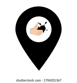 Washing hands location map pin pointer icon. Element of map point for mobile concept and web apps. Icon for website design and app development. Premium hand soap store icon sign