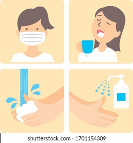 washing hands mask gargling illustration vector
