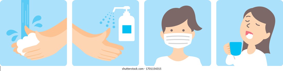 washing hands mask gargling illustration vector