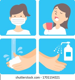 washing hands mask gargling illustration vector