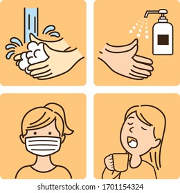 washing hands mask gargling illustration vector