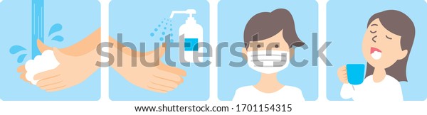 washing hands\
mask gargling illustration\
vector