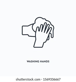 WASHING HANDS outline icon. Simple linear element illustration. Isolated line WASHING HANDS icon on white background. Thin stroke sign can be used for web, mobile and UI.