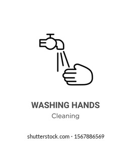 Washing hands outline vector icon. Thin line black washing hands icon, flat vector simple element illustration from editable cleaning concept isolated on white background