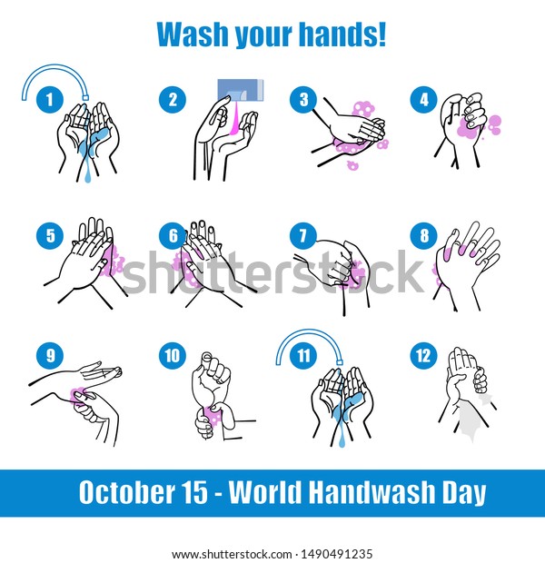 Washing Hands Properly Infographic Set Cartoon 스톡 벡터(로열티 프리) 1490491235