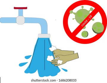 Washing hands, Protecting the virus, Covid 19, Vector illustration.