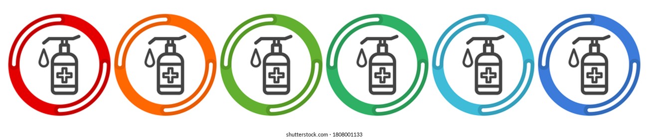 Washing Hands Related Vector Line Icons. Contains such Icons as Washing Instruction, Antiseptic. Vector 6 colors option icon. Vector illustration flat design UI and UX.