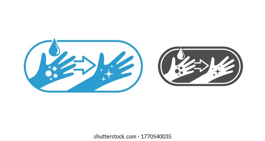Señal de las manos de lavado - diferencia entre la mano sucia (con microbios y bacterias) y la mano limpia (con brillantez)