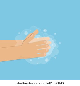 Washing hands with soap concept in a flat design