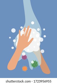Washing hands with soap concept. Vector flat illustration.