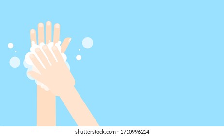 Lavarse las manos con jabón de estilo plano aislado sobre fondo azul. Cartel vectorial.